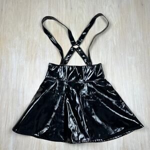 Social Collision Hot Topic Punk Grunge Black Patent Faux Leather Suspender Skirt